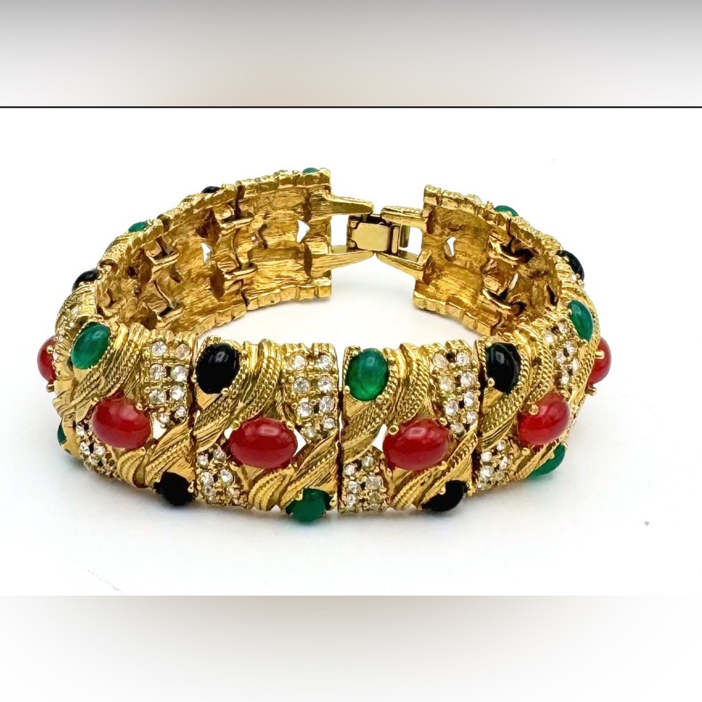 Rachel Zoe Red and Green Gold Vintage-Inspired Cabochon Bracelet